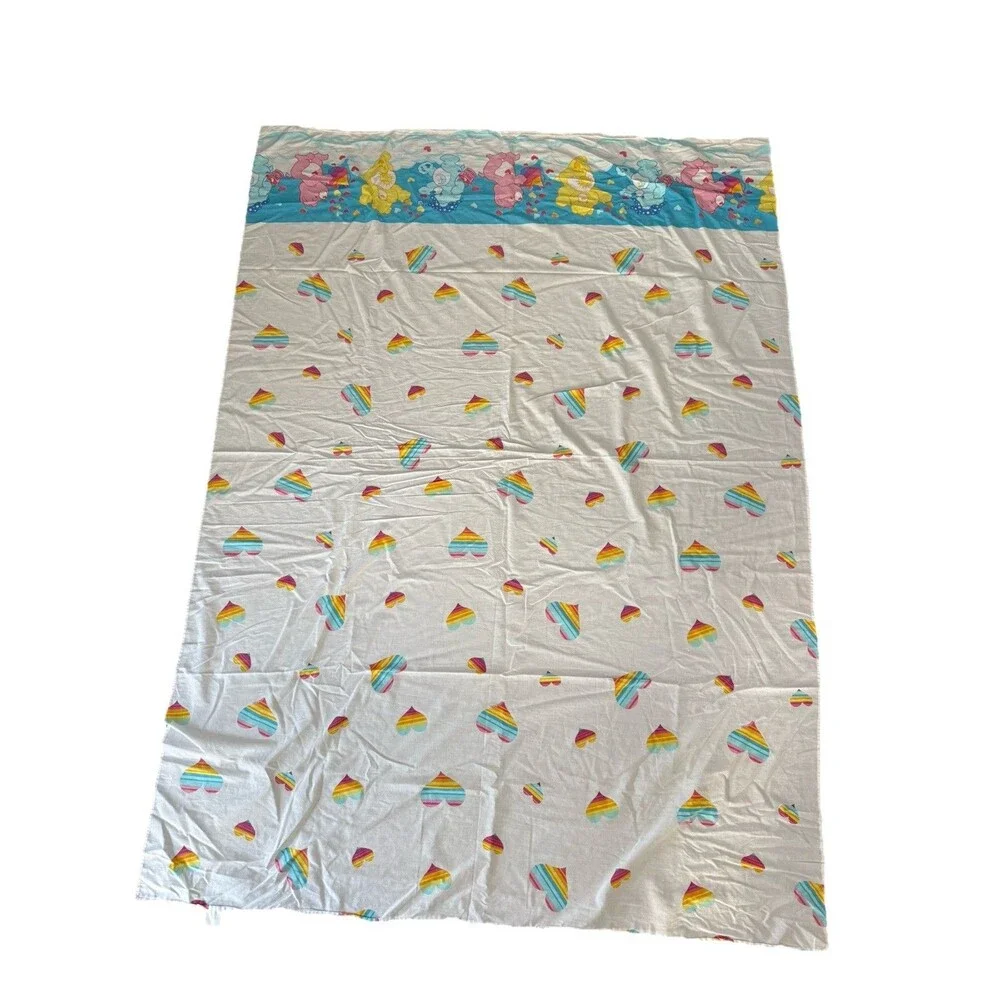 Care Bear Twin sheet set fitted flat pillowcase Used Heart sweet treats 2002 VTG